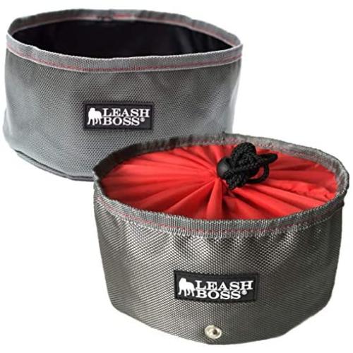 Leashboss Collapsible Dog Bowls - Two Large 64 Ounce Folding Travel Water and Food Bowls