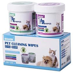 N/J 130+130 Cotton Pads Pet Ear and Eye Pet Wipes for Dogs and Cats，Non-Toxic, All-Natural Grooming Wipes, Puppy Dog Wipes Eye Tear Stain Remover Wipes,Unscented Gentle Cat Ear Wipe