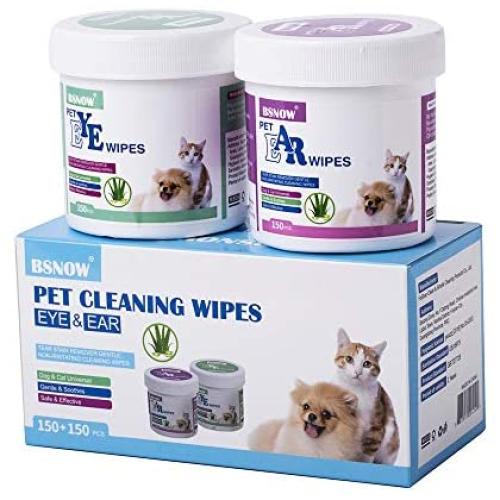 N/J 130+130 Cotton Pads Pet Ear and Eye Pet Wipes for Dogs and Cats，Non-Toxic, All-Natural Grooming Wipes, Puppy Dog Wipes Eye Tear Stain Remover Wipes,Unscented Gentle Cat Ear Wipe