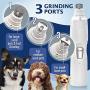 Rexipets Dog Nail Grinder Clipper - Professional LED Rechargeable Electric Pet Nail Trimmer - Painless Paws Grooming & Smoothing - Quiet 2-Speed Motor - 3 Size Ports For Small Medium Large Dogs & Cats