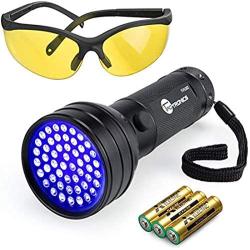 TaoTronics TT-FL002 Black Light, 51 LEDs Uv Blacklight Flashlights Detector for Dry Pets Urine & Stains & Bed Bug with Free Uv Sunglasses & 3 Free AA Batteries, Purple