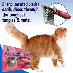 Professional Dematting Comb and Remover | Cut and Removes Knots & Tangled Mat Hair and Fur on Cats and Dogs | Pet Grooming Right & Left Handed | Rubber Grip Tool with Stainless Cutting Blades