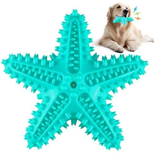 USWT Dog Chewer Toothbrush Squeaky Toys, Teeth Cleaning Remove Calculus Keep Dental Healthy Remove Calculus, Starfish Design Chewer for Large Dog