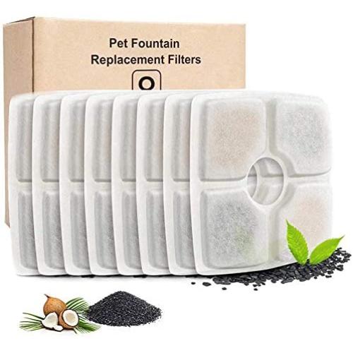 YAMOZOM Cat Fountain Replacement Filter - 8Pcs, Cat Water Fountain Filter,Triple Filtration System Replacement Square Filters for 84oz/2.5L Automatic Cat Fountain Filters Dispenser