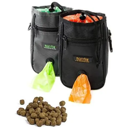 Mighty Paw Dog Treat Bag, Premium Quality Drawstring Closure Pouch, Includes Carabiner Hook, 1 Roll Pick-up Bags Reflective Belt (Grey/Green) Mighty Paw Dog Treat Bag, Premium Quality Drawstring Closure Pouch, Includes Carabiner Hook, 1 Roll Pick-up Bags Reflective Belt (Grey/Green)