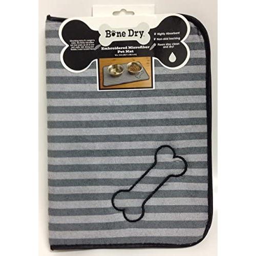 Bone Dry Embroidered Microfiber Pet Mat (Dark/Light Grey) - Dog Bone Print