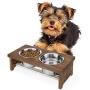MyGift 5 Inch Height Burnt Wood Small Pet Dog Cat Elevated Raised Feeder Stand with 4 Removable Stainless Steel Bowls