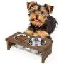 MyGift 5 Inch Height Burnt Wood Small Pet Dog Cat Elevated Raised Feeder Stand with 4 Removable Stainless Steel Bowls MyGift 5 Inch Height Burnt Wood Small Pet Dog Cat Elevated Raised Feeder Stand with 4 Removable Stainless Steel Bowls