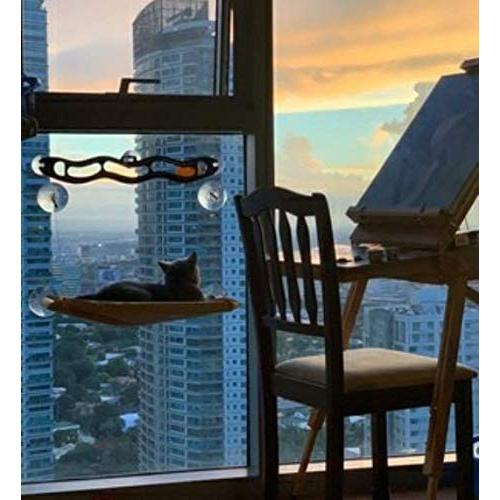 ISENVO Cat Hammock Cat Window Perch for Large Cat Safety Bed Space Saving Resting Cats Suction Cups Hammock for Indoor Holds Up to 30lbs，360° Sun Bathing