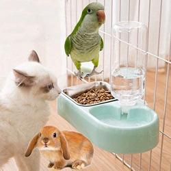 Cage Dual Bowl, Crate Hanging Bowl, Bowl with Water Bottle Removable Stainless Steel Water Food Feeder Bowls Cage Coop Dish Holder with Bolt for Bird Rabbit Dog Cat, Food Water Bowl 2 in 1 Design Blue