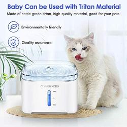 CLEEBOURG Cat Water Fountain, 2L Automatic Dog Water Dispenser Electric Water Drinking Fountain with 3 Flow Settings & 2 Replacement Filters & 1 Silicone Mat for Cats Dogs Multiple Pets