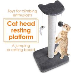 pedy 30'' Tall Cat Scratching Post, Natural Sisal Cat Scratcher, Cat Scratch Tower with Two Interactive Bell Toys (Cat Scratching Post)