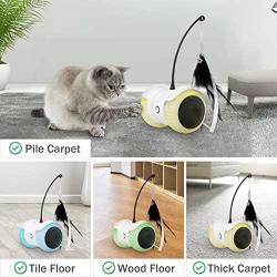 Magkay Interactive Cat Toys for Indoor Cats, USB Charging Auto/Remote Mode Timed with Colorful Led Wheels 6 Feathers Kitty Gadget Electronic Moving Cat Toys