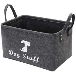 Geyecete Dog Apparel & Accessories/Dog Toys/Pet Supplies Storage Basket/Bin with PU Handles, Collapsible & Convenient Storage Solution for Office, Bedroom, Closet, Toys, Laundry(Dark Grey)