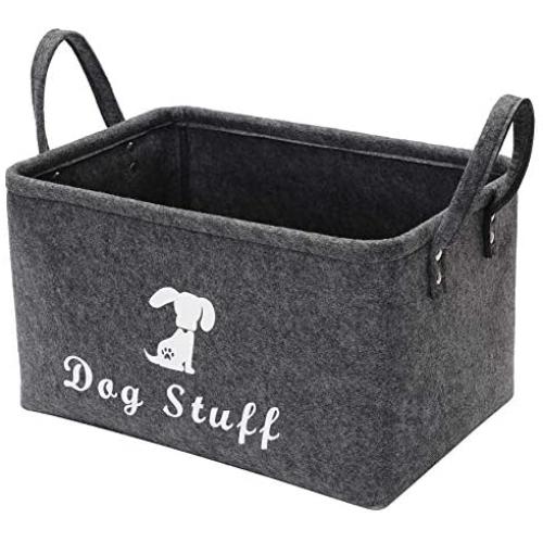 Geyecete Dog Apparel & Accessories/Dog Toys/Pet Supplies Storage Basket/Bin with PU Handles, Collapsible & Convenient Storage Solution for Office, Bedroom, Closet, Toys, Laundry(Dark Grey)