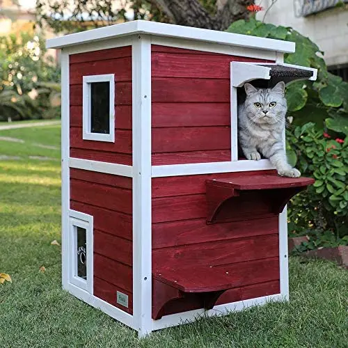 Petsfit 2-Story Weatherproof Outdoor Kitty Cat House/Condo/Shelter with Escape Door 20'' Lx20 Wx32 H Petsfit 2-Story Weatherproof Outdoor Kitty Cat House/Condo/Shelter with Escape Door 20'' Lx20 Wx32 H