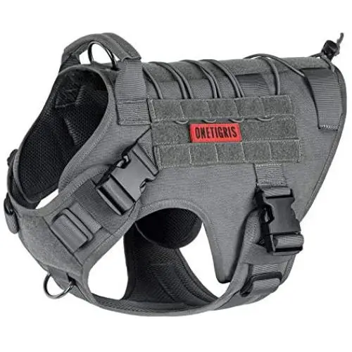 OneTigris Tactical Dog Harness Vest,Adjustable Dog Harness for Large Dogs,No-Pull Service Dog Vest with Hook & Loop Panels(Grey,X-Large) OneTigris Tactical Dog Harness Vest,Adjustable Dog Harness for Large Dogs,No-Pull Service Dog Vest with Hook & Loop Panels(Grey,X-Large)