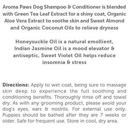 Aroma Paws Dog Shampoo – Cleansing Wash, Conditioning, Moisturizing – Toxin Free, Healthy Ingredients – Aromatic Grooming Puppy Shampoo – Tearless Cleaner, Honeysuckle Jasmine