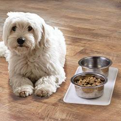 mDesign Premium Quality Pet Food and Water Bowl Feeding Mat for Dogs and Puppies - Waterproof Non-Slip Durable Silicone Placemat - Raised Edges, Food Safe, Non-Toxic - Small - White