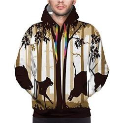 Dxichy Chasing The Wild Boar - - Boar,Unisex 3D Print Pullover Hooded Hoodies with Big Pocket Forest S