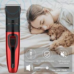 AFDEAL Dog Clippers Pet Trimmer Kit Low Noise Pet Hair Shaver USB Rechargeable Cordless Professional Pet Grooming Clipper Kit for Trimming Hair Body of Small Medium Large Pets Dogs Cats