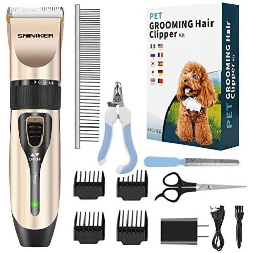 Sminiker Professional Dog Clippers Low Noise Dog Hair Trimmer with Comb Guides Rechargeable Cordless Pet Clippers for Dogs, Cats，Horse and Other Animals Pet Grooming Kit
