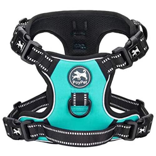 PoyPet 2019 Upgraded No Pull Dog Harness with 4 Snap Buckles, Reflective with Front & Back 2 Leash Hooks and an Easy Control Handle [NO Need Go Over Dog’s Head]
