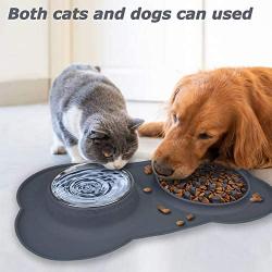 Double Dog Bowls, Pet Stainless Steel Water Bowl,3 in 1 Dog Slow Feeder with Non-Spill Silicone Tray Bone Shape Non-Slip Mat, Collapsible Removable Dog Cat Food Water Bowl