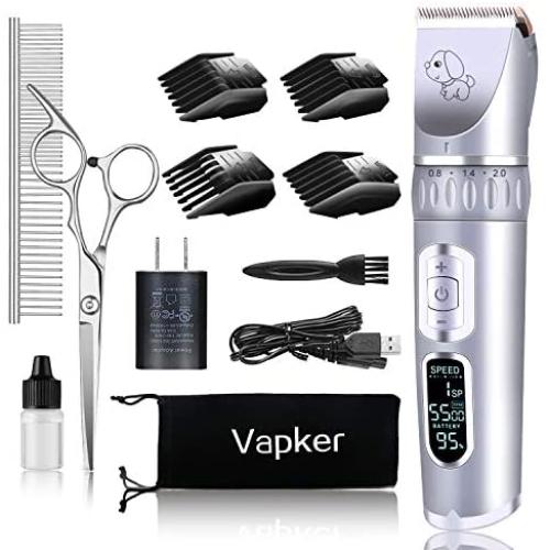 Professional Dog Clippers Grooming Kit, Low Noise Rechargeable Cordless Heavy Duty Pet Hair Clippers with 3-Speed High Power for Small Medium Large Dogs Cats