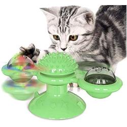 Romote Windmill Cat Toy with Led and Catnip Ball Suction Cup Cat Toys Portable Turntable Teasing Pet Toy Scratch Hair Brush Yellow