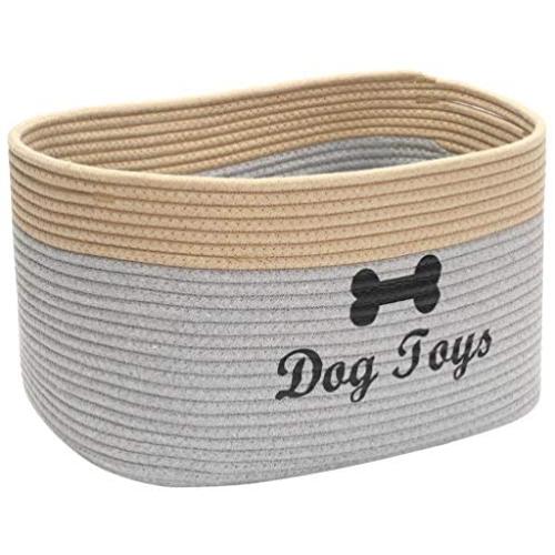 Brabtod Cotton Rope Dog Toy Basket with Handle, Puppy Bins, pet Bed, pet Toy Box- Perfect for organizing pet Toys, Blankets, leashes, Coat and Pee mat