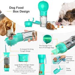 Dog Water Bottle - 4 in 1 Leak Proof Dog Dispenser with Drinking or Food Bowl, ABS Food Grade Material, Upgraded Dog Waste Bags and Litter Scoop, Portable Dog Cat Water Bottle for Hiking, Travel