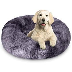 JOEJOY Calming Dog Beds Donut Cuddler, 16/20/23/30inch Round Pet Cat Bed Faux Fur Anti-Anxiety Machine Washable Warming Fluffy Orthopedic Puppy Beds with Muti-Color for Large Medium Dogs and Cats