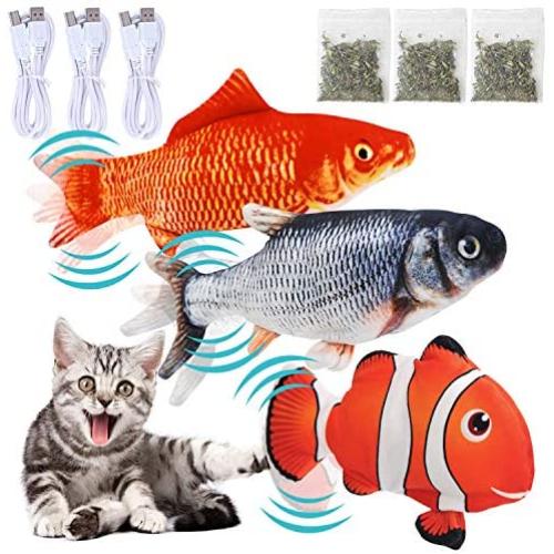 3 Pack Flopping Fish Cat Toy,Electric Moving Realistic Simulation Fish, Wiggle Fish Catnip Kicker Toys, Motion Kitten Toy, Plush Fun Interactive Pets Pillow Chew Bite Kick Supplies for Cat Exercise