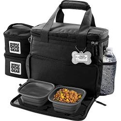 Overland Travel Dog Tote Bag Includes Collapsible Silicone Bowls