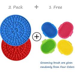 Dog Lick Pad 2pcs New Version Dog Licking Pads for Bathing with Powerful Suction Cup Dog Peanut Butter Lick Mat Used for Pet Bathing Grooming and Dog Training with Groom Brush by Free