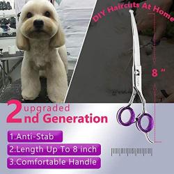 FanArti 8'' Stainless Steel Dog Grooming Scissors Kit With Blunt Round Tip Professional 4CR Heavy Duty Titanium Coated Pet Trimmer Kit Low Noise Thinning, Straight, Curved Shears Comb for Long Hair