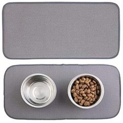 mDesign Premium Quality Microfiber Polyester Pet Food and Water Bowl Feeding Mat for Dogs - Ultra Absorbent Reversible Placemat - Folds for Compact Storage - Small, 2 Pack - Pewter Gray/Ivory