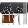 LuvFurPets Stainless Steel Dog and Cat Grooming Scissors with Safety Rounded Tips Pet Grooming Scissor Set for Dogs and Cats with Purple and Green Comfort Rings Cat Grooming Kit