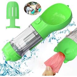 Dog Water Bottle Portable - 3 IN 1 Pet Water Bowl 300ML Drinking Cup with Little Shovel and Garbage Bags Box Dog Accessories - ABS Pet Water Bottle Outdoor for Walking Hiking Travel (Green)