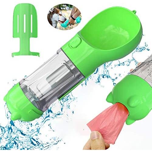 Dog Water Bottle Portable - 3 IN 1 Pet Water Bowl 300ML Drinking Cup with Little Shovel and Garbage Bags Box Dog Accessories - ABS Pet Water Bottle Outdoor for Walking Hiking Travel (Green)