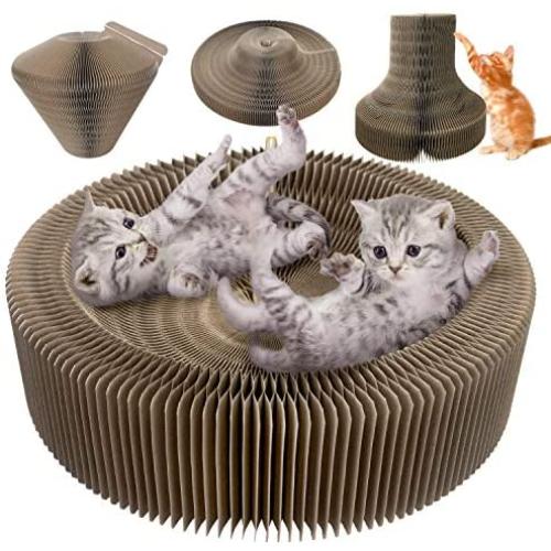 1899 Multi-Function Cat Scratcher Cardboard, Collapsible Cat Scratcher Lounge Bed with Catnip Bal, High Density Recycled Corrugated Kitty Scratching Pad Cats Turbo Toys