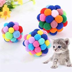 Mikey Store Pet Cat Toy Colorful Handmade Bells Bouncy Ball Built-in Catnip Interactive Toy