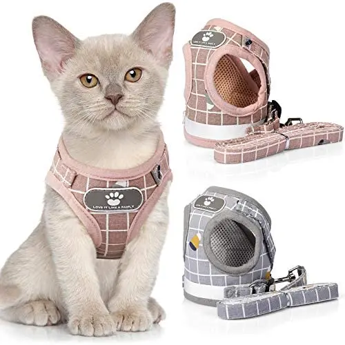 2 Pieces Cat and Puppy Harness and Leash Set Plaid Mesh Harness Comfortable Puppy Walking Outfit Adjustable Pet Vest Outdoor Reflective Dog Harnesses for Puppy Cat Dog Kitten (M) 2 Pieces Cat and Puppy Harness and Leash Set Plaid Mesh Harness Comfortable Puppy Walking Outfit Adjustable Pet Vest Outdoor Reflective Dog Harnesses for Puppy Cat Dog Kitten (M)