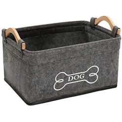 Brabtod Felt pet Toy Box and Dog Toy Box Storage Basket with Wood Handle, Perfect for organizing pet Toys, Blankets, leashes and Food