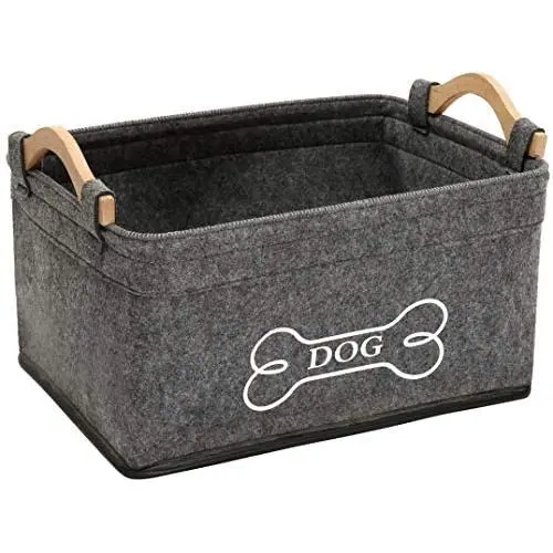 Brabtod Felt pet Toy Box and Dog Toy Box Storage Basket with Wood Handle, Perfect for organizing pet Toys, Blankets, leashes and Food Brabtod Felt pet Toy Box and Dog Toy Box Storage Basket with Wood Handle, Perfect for organizing pet Toys, Blankets, leashes and Food