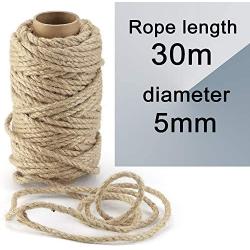 Amersumer 5mm 98 Ft Cat Natural Jute Rope for Cat Scratching Post Tree Refill Replacement, DIY Scratcher Repairing Hemp Rope, Rope for Cat Tree and Tower