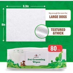PUPTECK Pet Grooming Wipes for Dogs & Cats - 8.3''x8'' Hypoallergenic Cleaning Wipes for Ears/Eyes/Face/Butt/Paw/Body, Fragrance-Free, Earth-Friendly, 80 Counts per Pack, Multi Packs