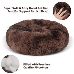 FURTIME Calming Dog Bed for Small Medium Large Dogs,Donut Cuddler Round Anti-Slip Faux Fur Pet Bed,Anti-Anxiety Fluffy Puppy Kitten Bed,Soft Washable Orthopedic Dog Bed with Raised Rim