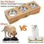 Raised Pet Bowls Elevated Pet Feeder Bowl Dog Cat Feeder Bowls Bamboo Cat Bowl Stand Holder with Stand and 3 Stainless Bowls for Small Dog Cat
